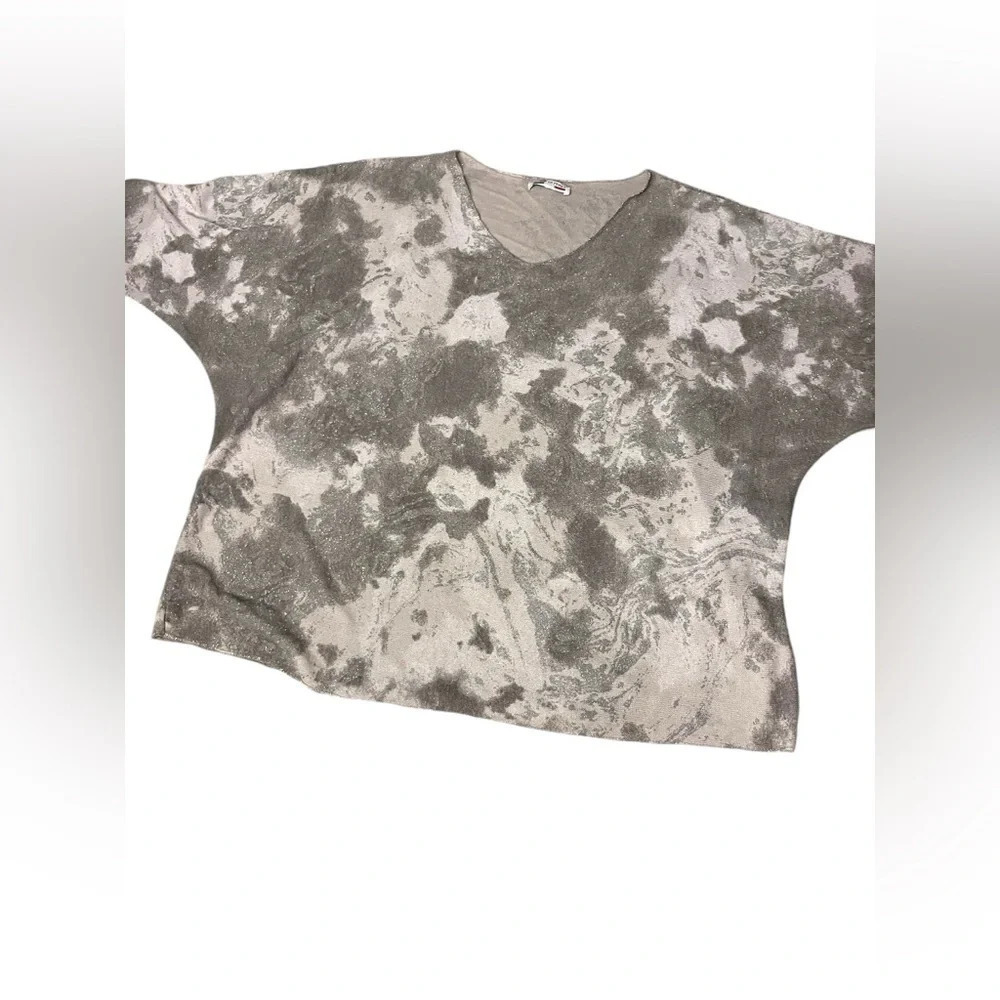 Made in Italy Fine Fabric Dolman Sweater Watercolor Look with Shimmer Detail